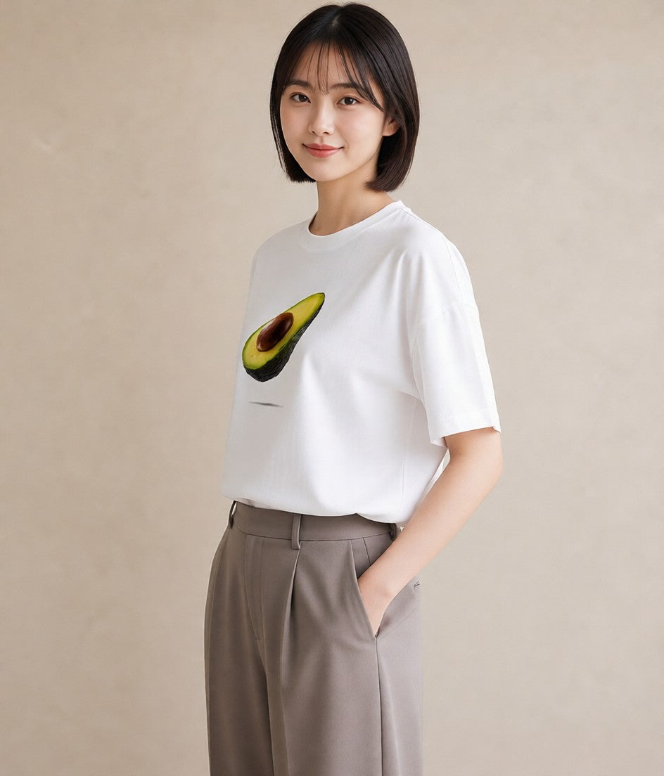 プリントTシャツ レディース アボカド 食べ物 フード イラスト シンプル 在宅 公園 白T