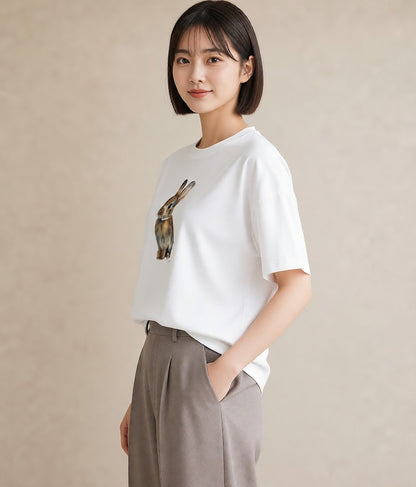 プリントTシャツ レディース うさちゃん ペット 動物 イラスト ニュアンス 旅行 母娘コーデ 白T