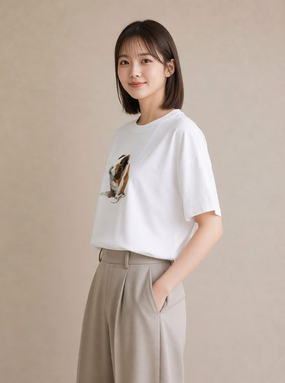 Tシャツ レディース ゴールデンハムスター ペット 動物 イラスト 線画 ルームウェア ギフト 白T