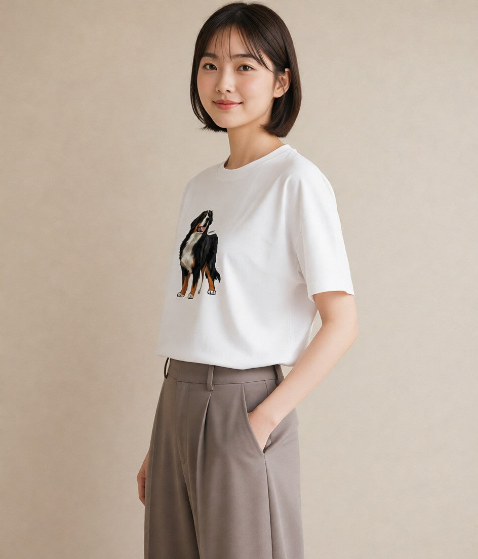 グラフィックTシャツ レディース バーニーズマウンテンドッグ 犬 いぬ イラスト ペアコーデ 秋コーデ 白T