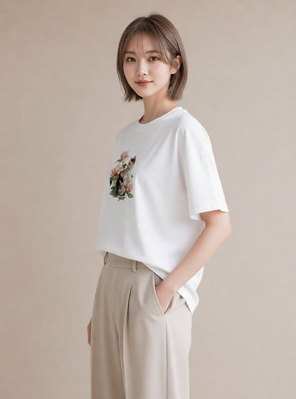 グラフィックTシャツ レディース おすわり猫 猫 ねこ イラスト 可愛い 週末コーデ 敬老の日 白T