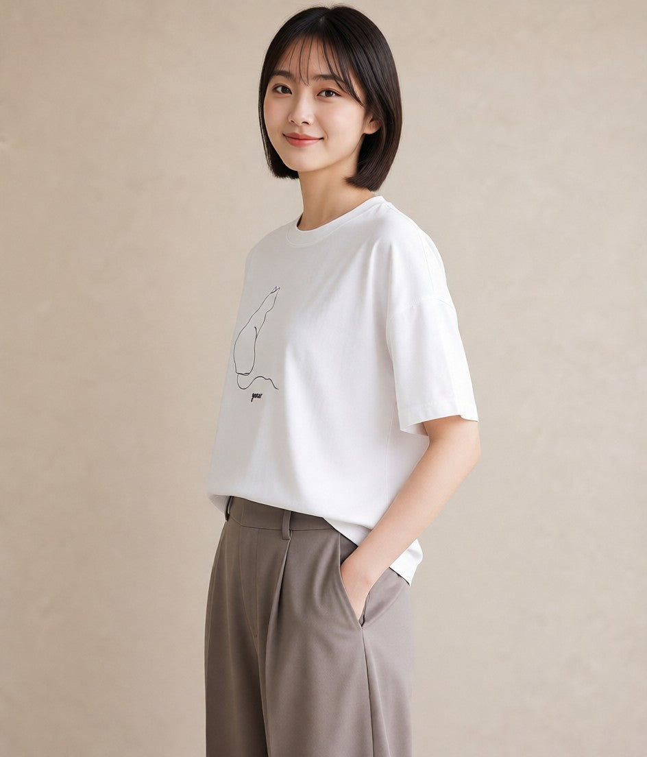 デザインTシャツ レディース 猫 ねこ ネコ イラスト 上品 帰省 ラフ 白T
