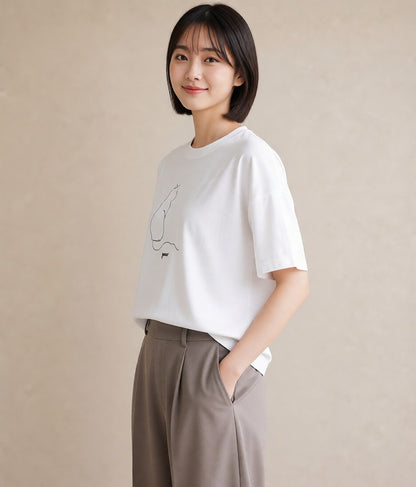 デザインTシャツ レディース 猫 ねこ ネコ イラスト 上品 帰省 ラフ 白T