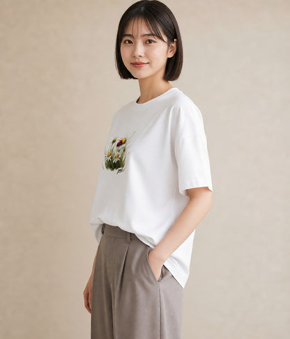 Tシャツ レディース てんとう虫 昆虫 虫 イラスト シンプル ラフ レイヤード 白T