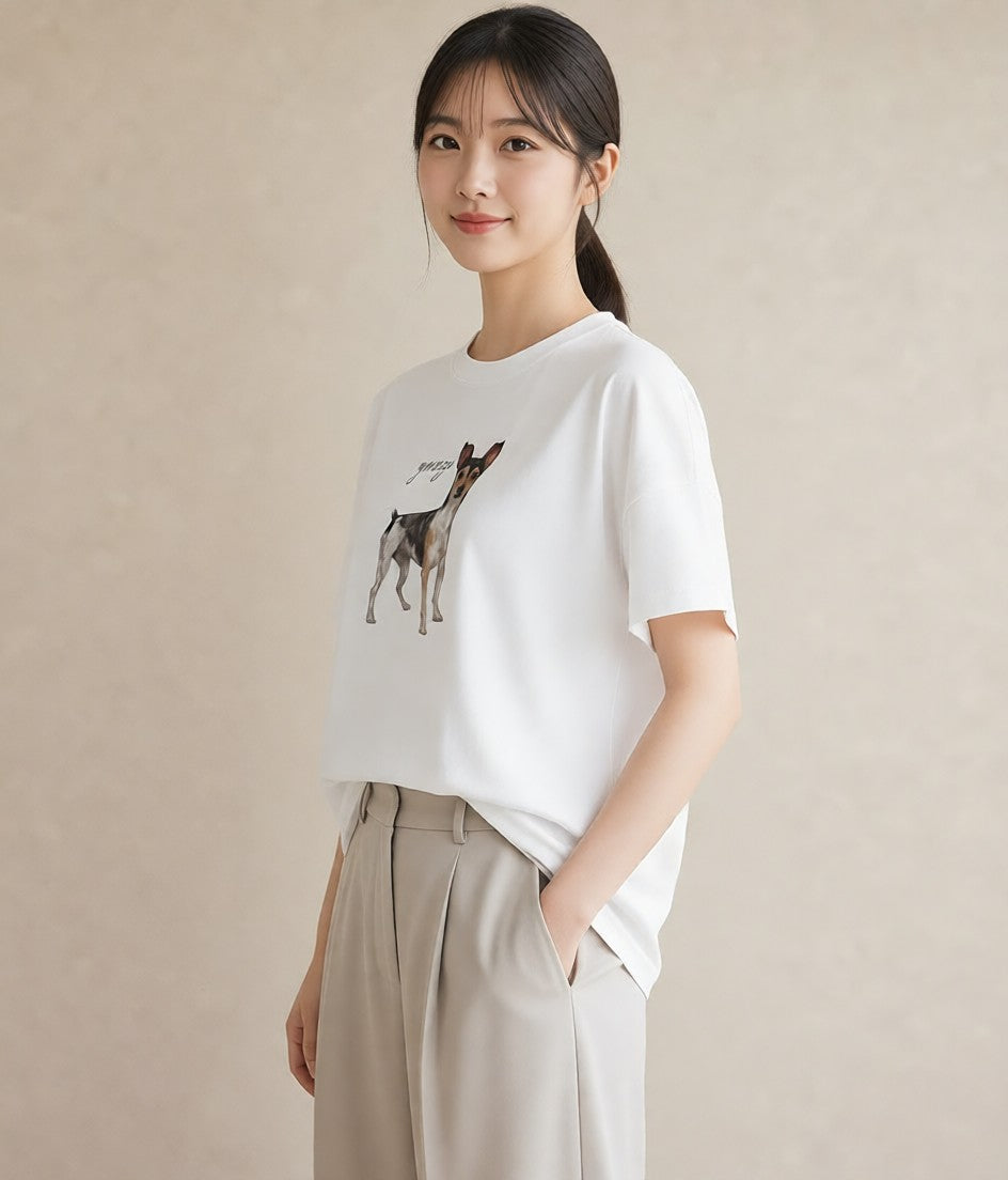 デザインTシャツ レディース ジャックラッセルテリア 犬 いぬ イラスト きれいめ ホワイトデー 春服 白T