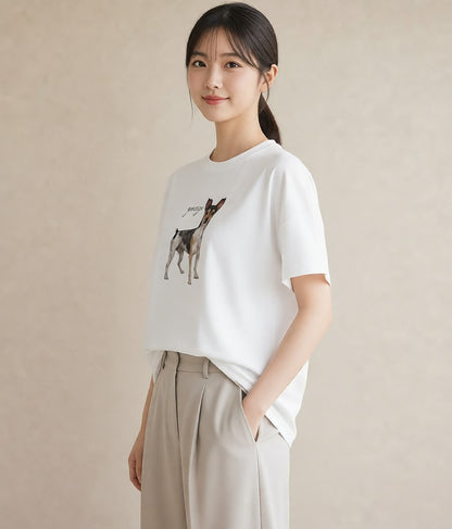 デザインTシャツ レディース ジャックラッセルテリア 犬 いぬ イラスト きれいめ ホワイトデー 春服 白T