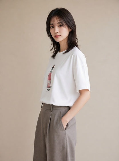 プリントTシャツ レディース ガラス瓶 小枝 ボタニカル ナチュラル アンティーク イラスト ヴィンテージ風 クリスマス 旅行 白T