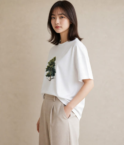グラフィックTシャツ レディース 木 植物 ボタニカル イラスト きれいめカジュアル ホワイトデー 春服 白T