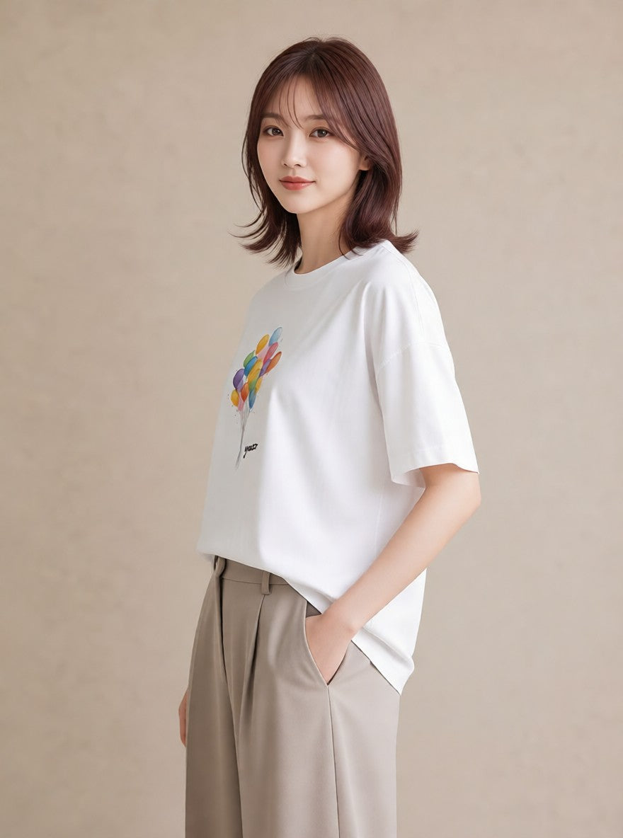 グラフィックTシャツ レディース 紙風船 和紙 ナチュラル アンティーク イラスト ユニーク 敬老の日 ホワイトデー 白T