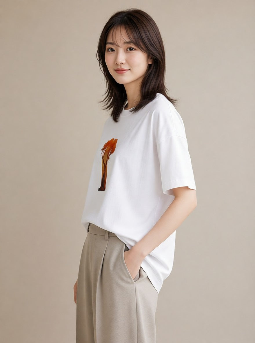 Tシャツ レディース 木 植物 ボタニカル イラスト ポップ カフェ服 クリスマス 白T