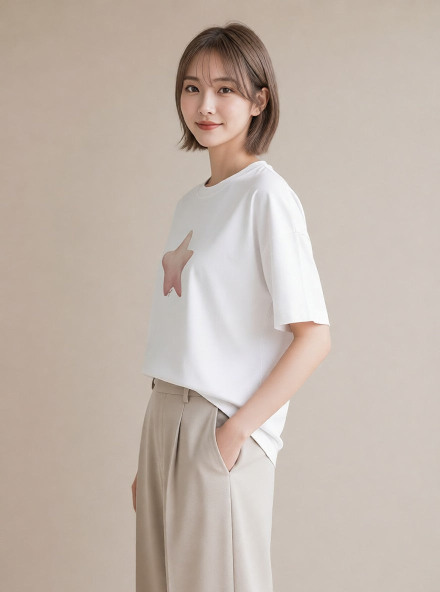 デザインTシャツ レディース ヒトデ 海の生き物 海 イラスト ラフ 週末コーデ 敬老の日 白T