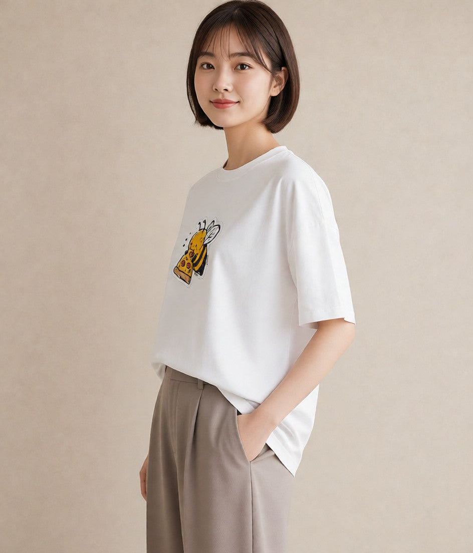 プリントTシャツ レディース みつばち 昆虫 虫 イラスト 水彩風 ホワイトデー 春服 白T