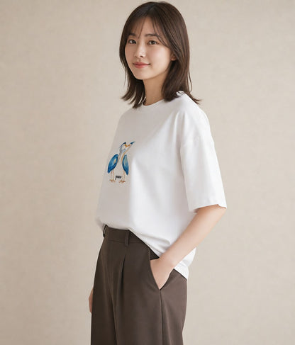 半袖Tシャツ レディース ハシビロコウ 動物 アニマル イラスト 休日コーデ 休日 ペアコーデ 白T