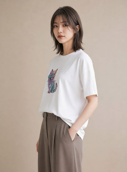 デザインTシャツ レディース ソマリ 猫 ねこ イラスト 休日コーデ 自分用 ルームウェア 白T