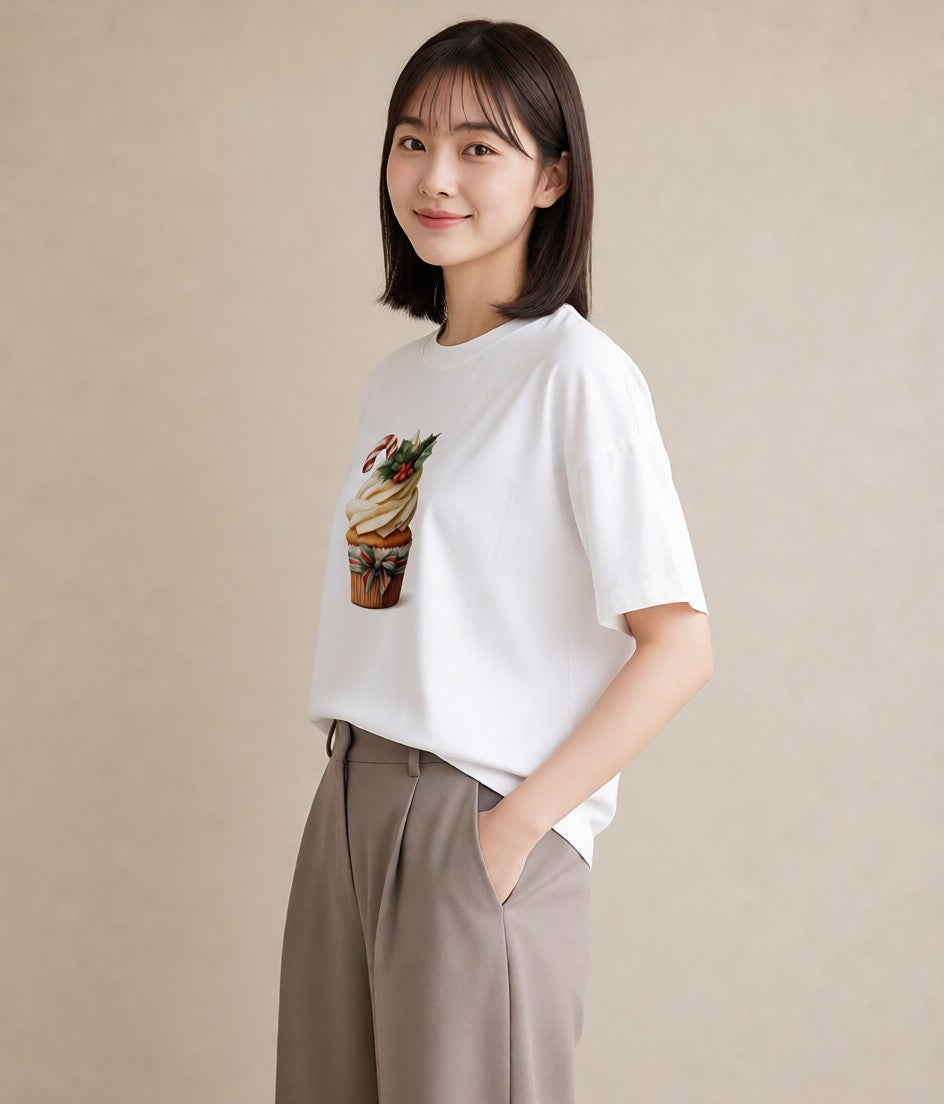 プリントTシャツ レディース マフィン 食べ物 フード イラスト モード レイヤード 友達ギフト 白T