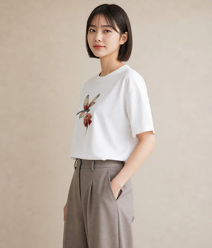 デザインTシャツ レディース とんぼ 昆虫 虫 イラスト ニュアンス 帰省 ラフ 白T