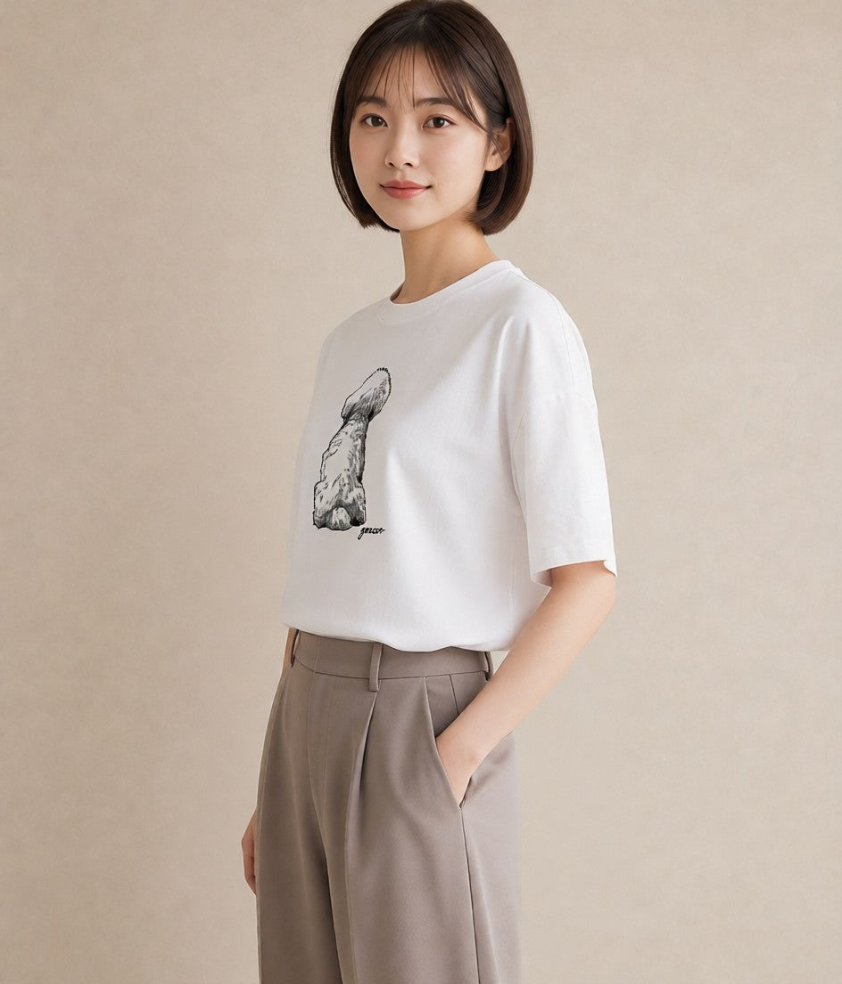 プリントTシャツ レディース ビションフリーゼ 犬 いぬ イラスト 水彩風 カジュアルコーデ 買い物 白T