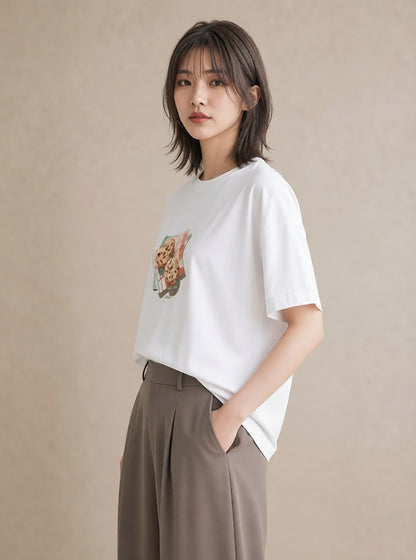 半袖Tシャツ レディース チョコ 食べ物 フード イラスト 水彩風 夏コーデ 通学 白T