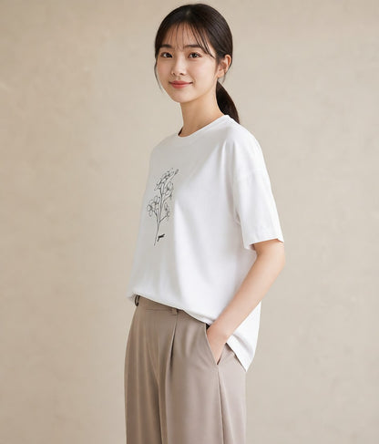 グラフィックTシャツ レディース 小花 花 フラワー イラスト モード ホワイトデー 春服 白T