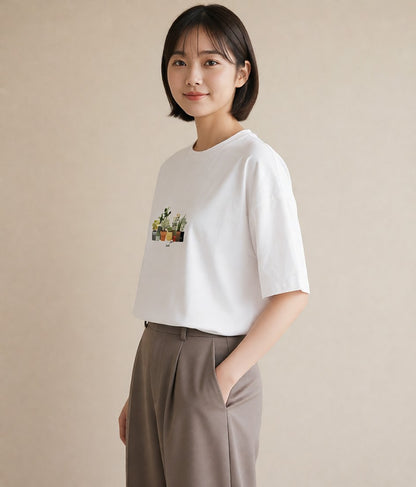 グラフィックTシャツ レディース 窓辺の雨 雨の日 窓 ナチュラル アンティーク イラスト フェミニン 20代 カジュアルコーデ 白T