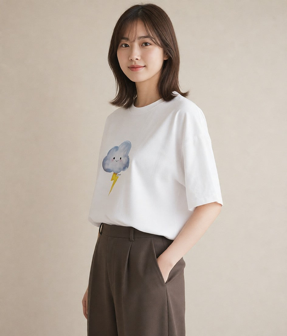 デザインTシャツ レディース 雲 星空 宇宙 イラスト お洒落 帰省 ラフ 白T