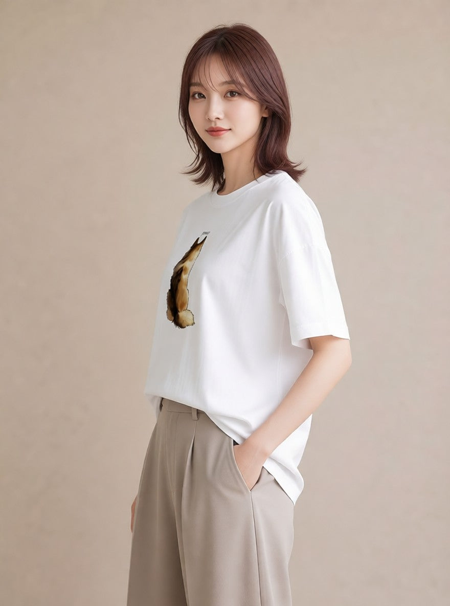 グラフィックTシャツ レディース シャム 猫 ねこ イラスト きれいめ 週末コーデ 敬老の日 白T