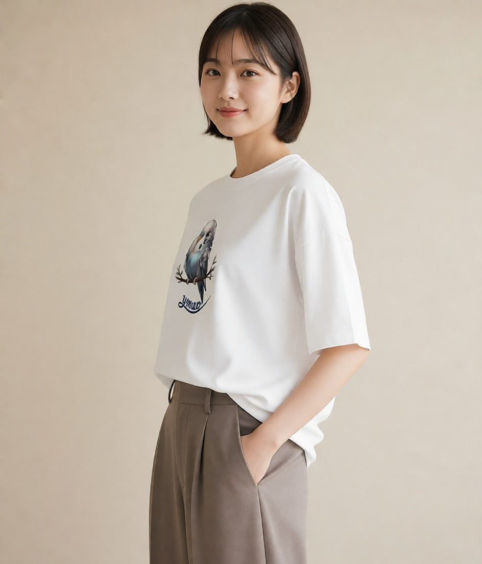 グラフィックTシャツ レディース 遠い家と鳥 風景 鳥 ナチュラル アンティーク イラスト 普段使い 海 カフェ巡り 白T