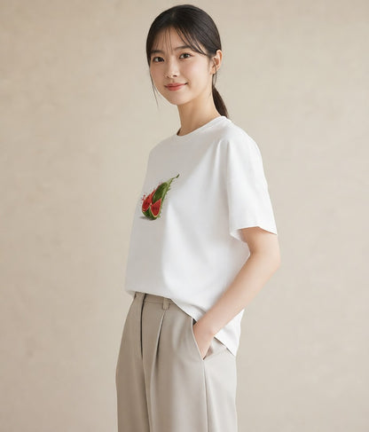 プリントTシャツ レディース すいか 食べ物 フード イラスト 韓国風 母娘コーデ 自分用 白T