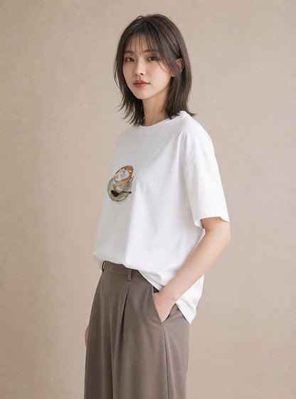 半袖Tシャツ レディース コーヒー 珈琲 カフェ 食べ物 フード イラスト ヴィンテージ風 週末コーデ 敬老の日 白T