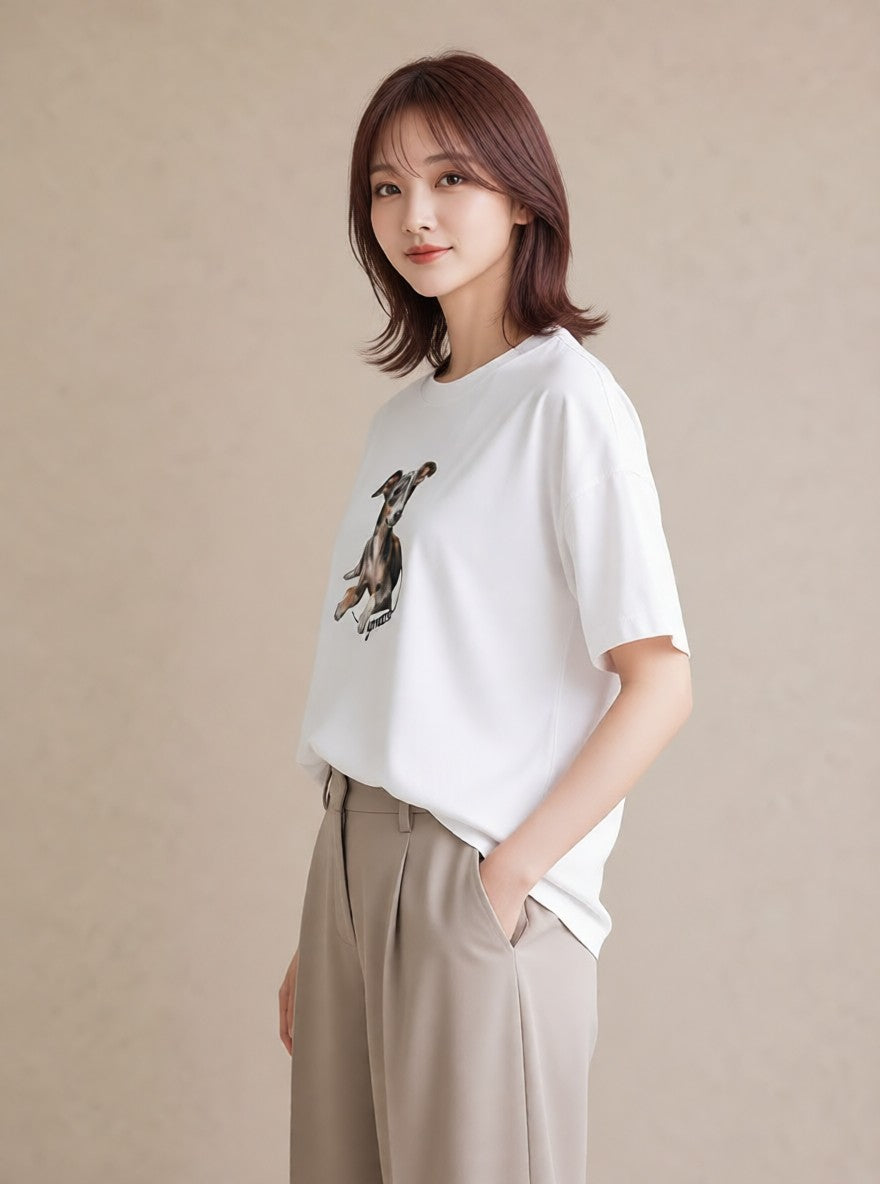 半袖Tシャツ レディース 愛犬 犬 いぬ イラスト ニュアンス 女性向けギフト 散歩 白T