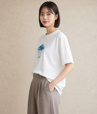 Tシャツ レディース 窓辺の雨 雨の日 窓 ナチュラル アンティーク イラスト 淡色 ギフト 母の日 白T