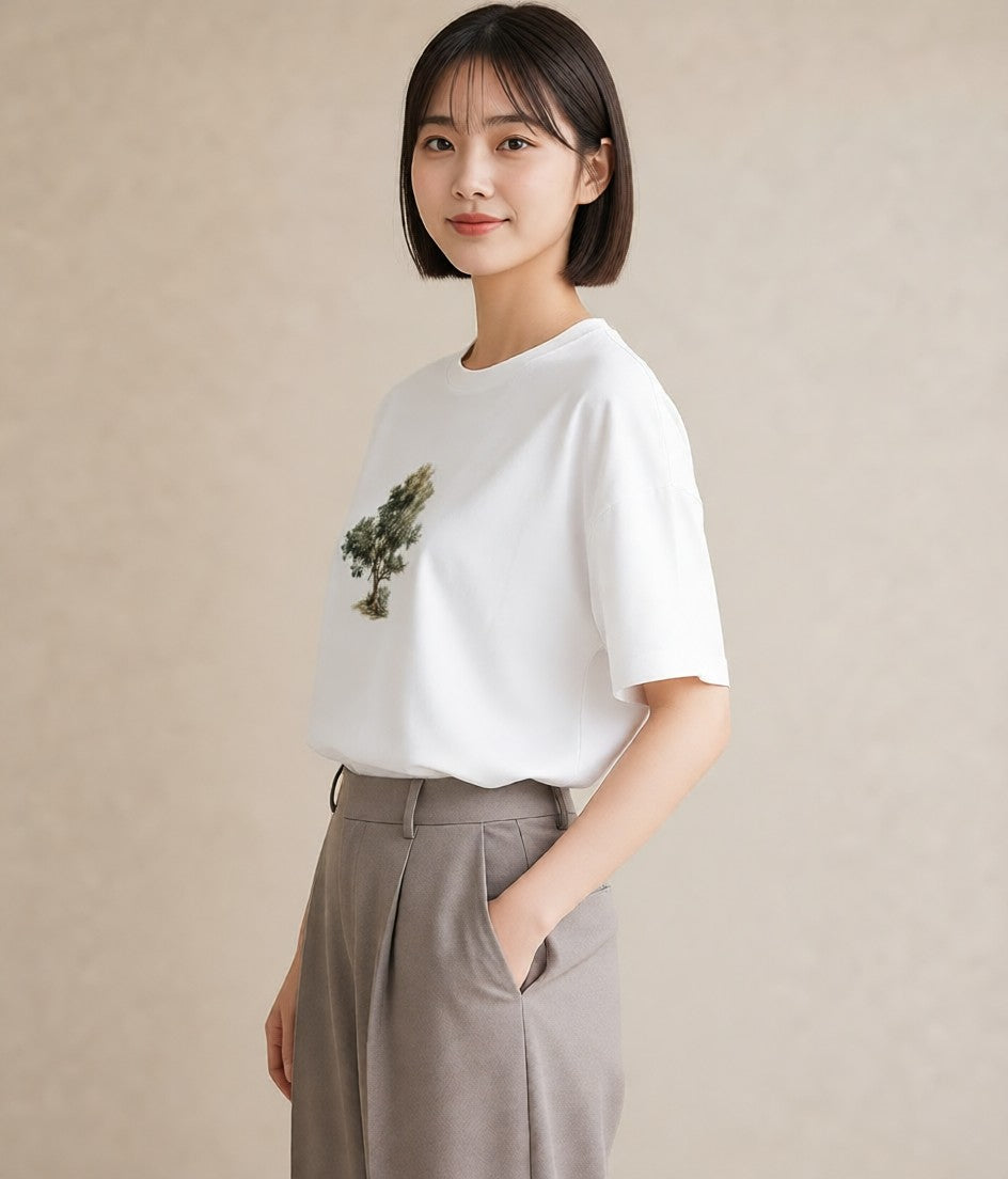 グラフィックTシャツ レディース 青の水彩 風景 ブルー ナチュラル アンティーク イラスト 可愛い 旅行用 海 白T