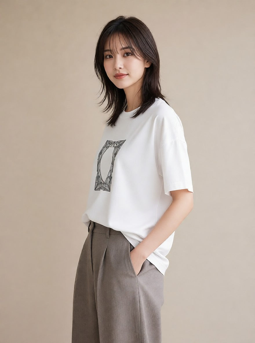 デザインTシャツ レディース 幾何学 ミニマル ジオメトリック イラスト シック 通学 誕生日プレゼント 白T