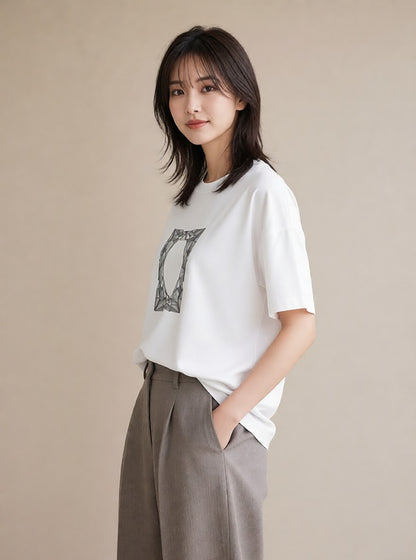 デザインTシャツ レディース 幾何学 ミニマル ジオメトリック イラスト シック 通学 誕生日プレゼント 白T
