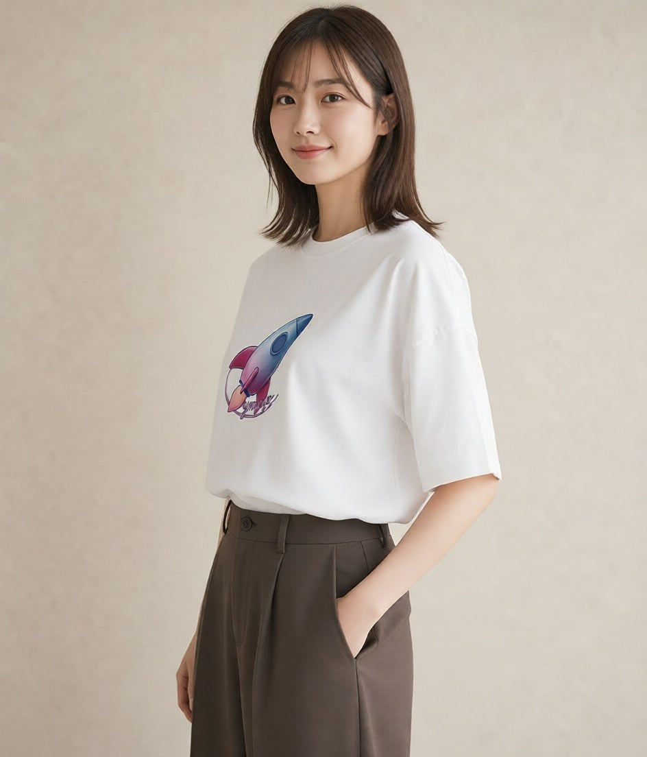 デザインTシャツ レディース ロケット 星空 宇宙 イラスト シック ギフト 母の日 白T