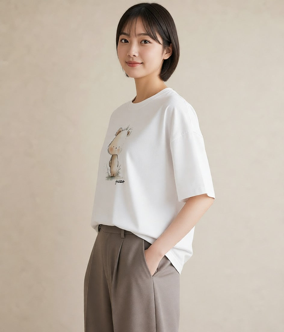 デザインTシャツ レディース キンクマハムスター ペット 動物 イラスト モード カフェ巡り 女子会 白T