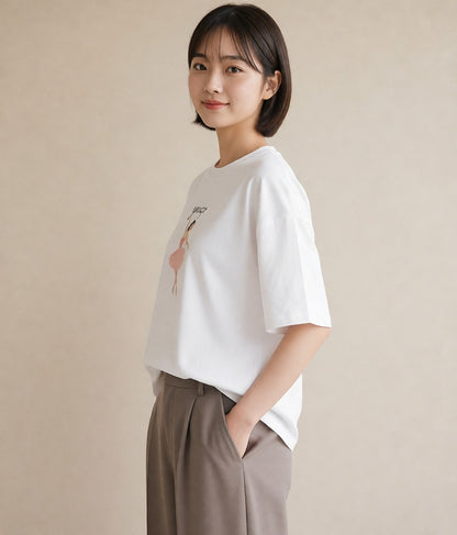 グラフィックTシャツ レディース バレエシューズ バレエ トウシューズ ナチュラル アンティーク イラスト 普段使い 部屋着 女性向けギフト 白T
