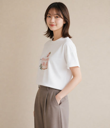 半袖Tシャツ レディース マフィン 食べ物 フード イラスト ポップ ラフ レイヤード 白T