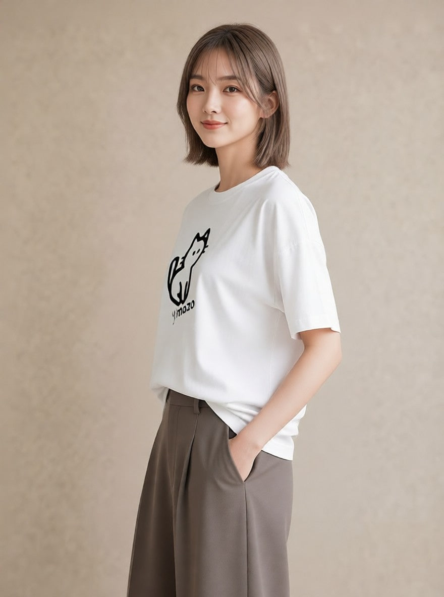 プリントTシャツ レディース 猫 ねこ ネコ イラスト 女子会 お揃い 白T