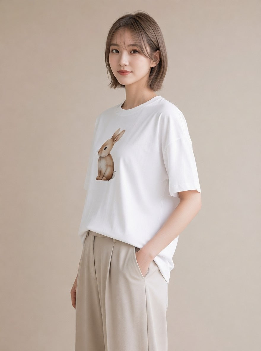 Tシャツ レディース チンチラ ペット 動物 イラスト 北欧風 友達ギフト 部屋着 白T