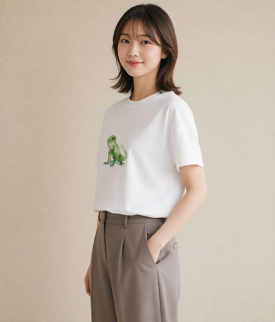 Tシャツ レディース アマガエル ペット 動物 イラスト ボタニカル 母娘コーデ 自分用 白T