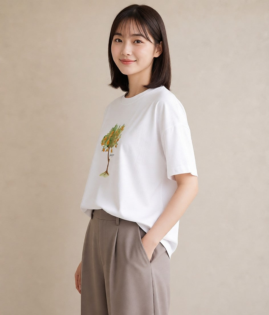 プリントTシャツ レディース みかん 食べ物 フード イラスト アート風 春コーデ 姉妹 白T