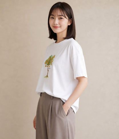 プリントTシャツ レディース みかん 食べ物 フード イラスト アート風 春コーデ 姉妹 白T