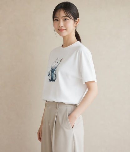 Tシャツ レディース ラグドール 猫 ねこ イラスト ヴィンテージ風 ペアコーデ 秋コーデ 白T