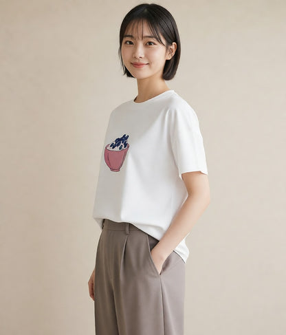 半袖Tシャツ レディース ブルーベリー 食べ物 フード イラスト ラフ クリスマス 旅行 白T