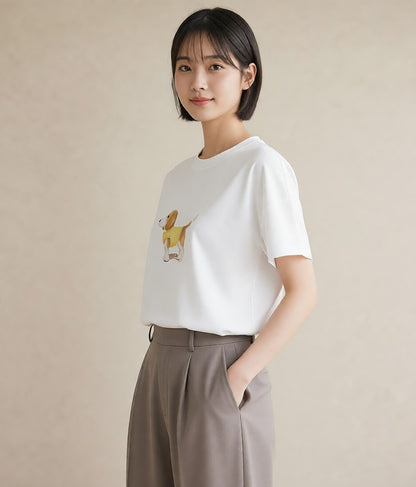 グラフィックTシャツ レディース 子犬 犬 いぬ イラスト モード お出かけ 普段着 白T