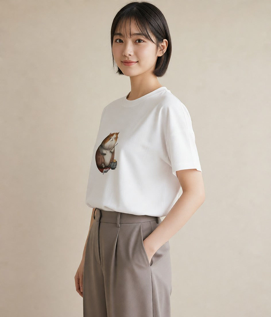 グラフィックTシャツ レディース マンチカン 猫 ねこ イラスト 上品 お出かけ 普段着 白T