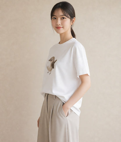 デザインTシャツ レディース 九官鳥 ペット 動物 イラスト 上品 春服 ミセス 白T