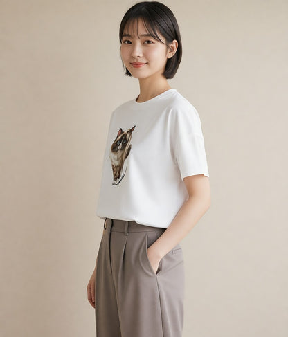 Tシャツ レディース ブリティッシュショートヘア 猫 ねこ イラスト 線画 親子 20代 白T