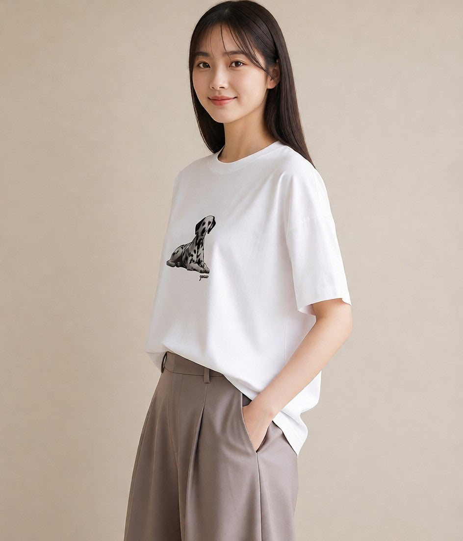 Tシャツ レディース ダルメシアン 犬 いぬ イラスト ナチュラル 社会人 女性 白T